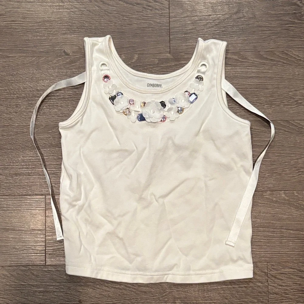 Gymboree White Embellished Tank Top